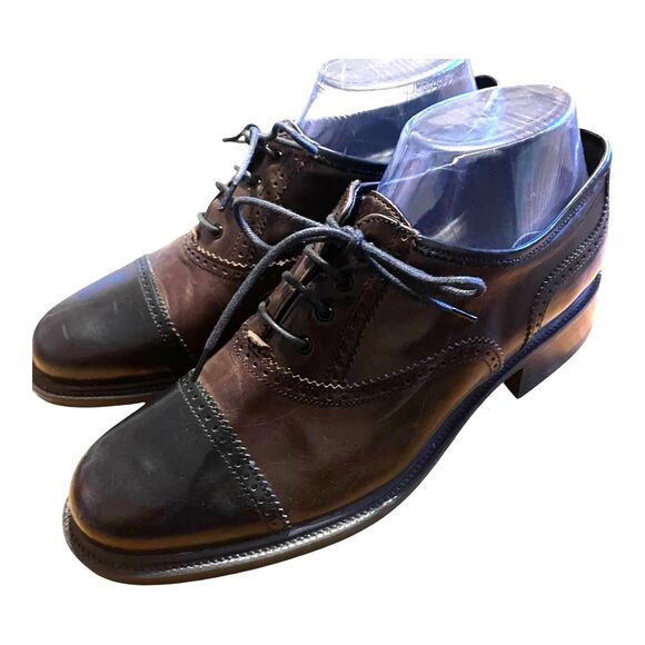 J & D LEATHER Women’s SHOES Spectator CAP TOE Brown BLACK 39.5 Made In Italy - Picture 1 of 14